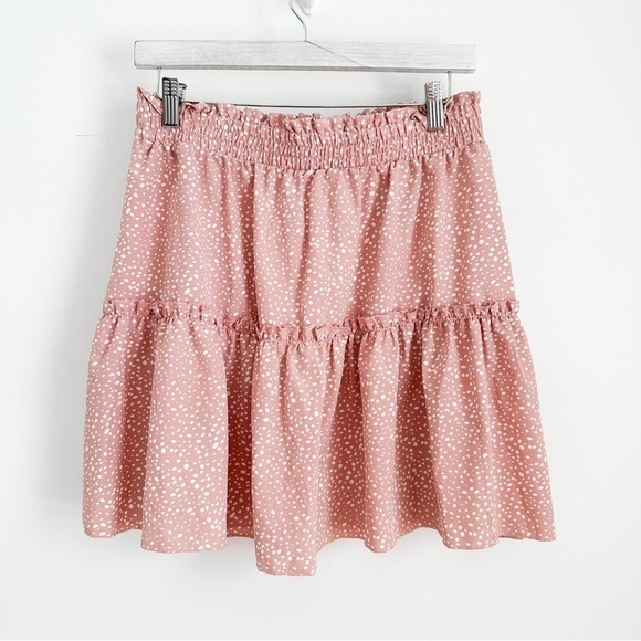 Pink White Dot elastic Waist Lightweight Mini Skirt sz Medium - Picture 10 of 11
